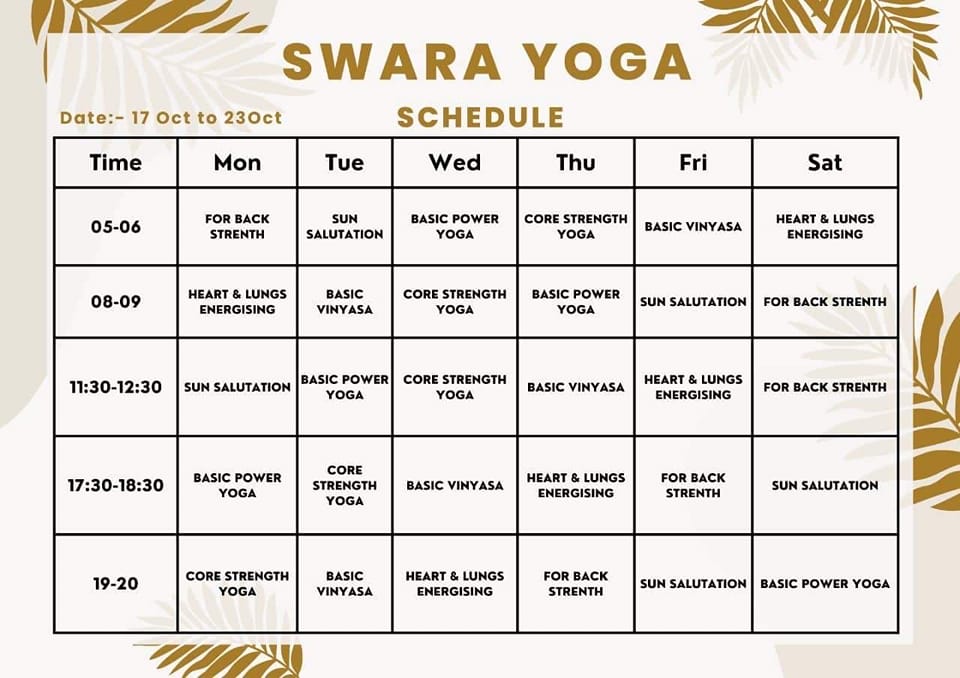 Lịch tập Swara Yoga 17/10 - 23/10